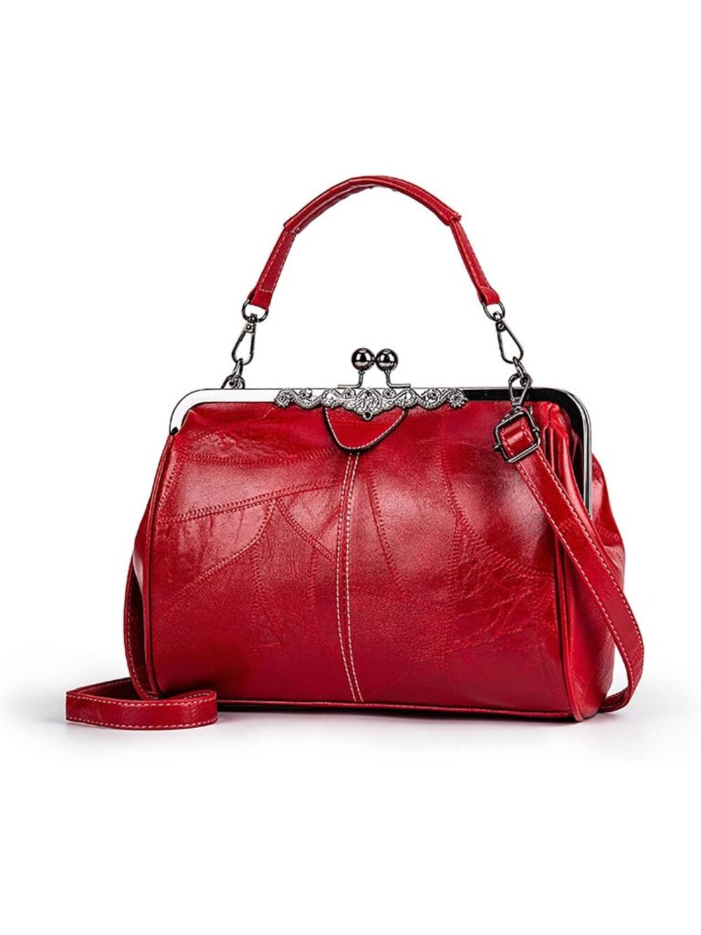 Women's Red Vintage Hollow Handbag Oil Leather Shoulder Crossbody Bag Satchel
